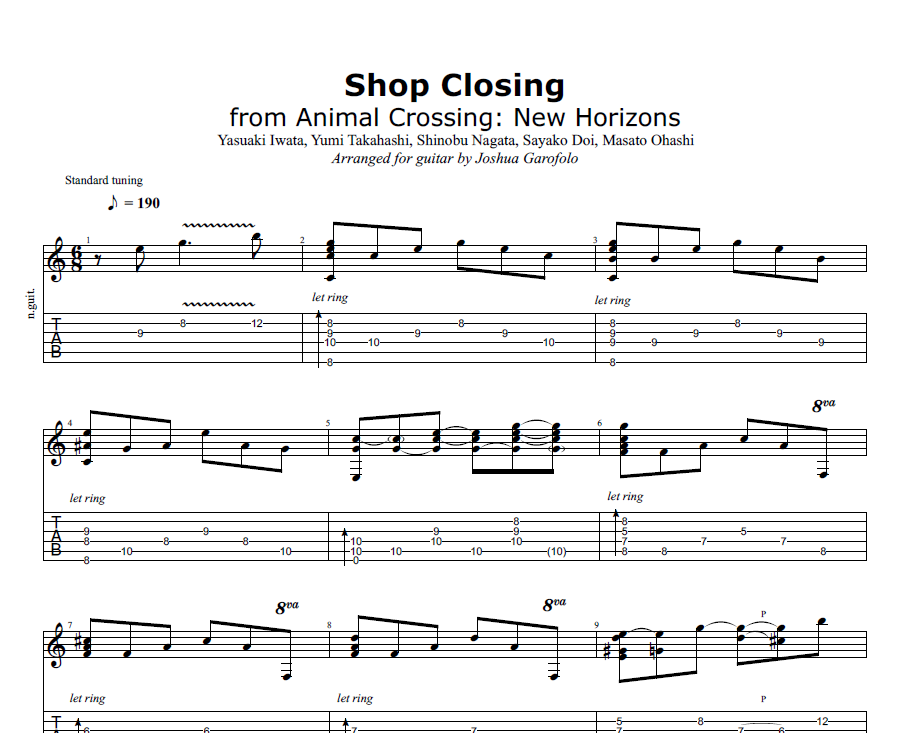 Animal Crossing: New Horizons - Shop Closing (Guitar Tabs
